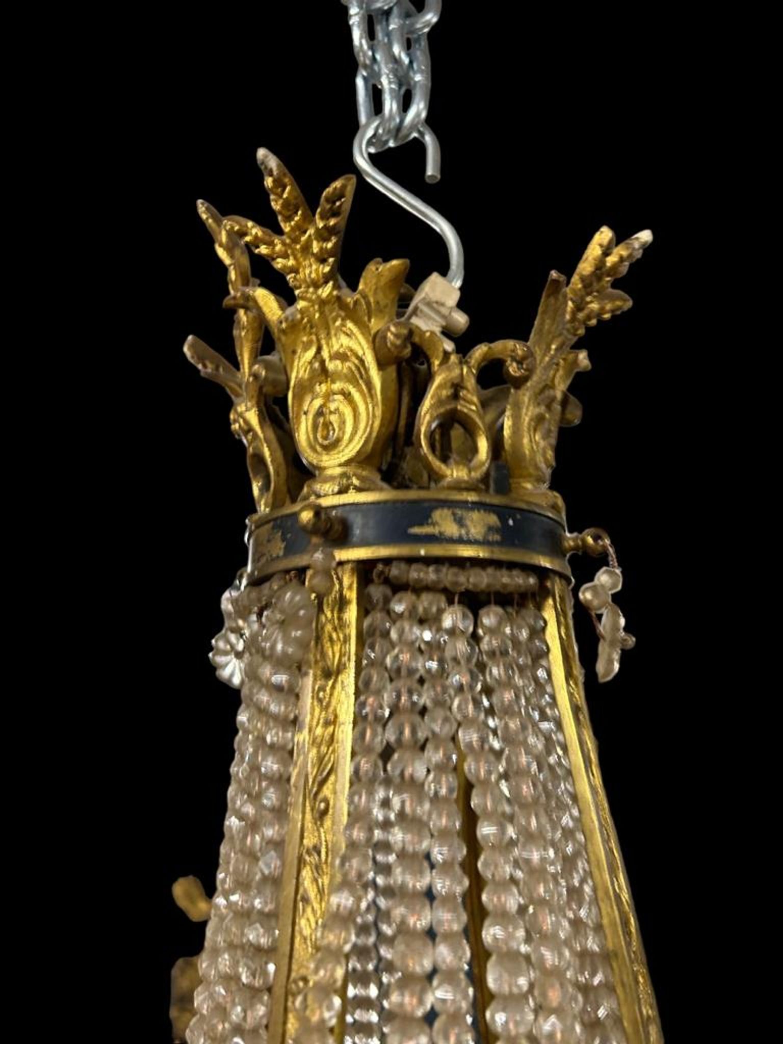 Hot air balloon chandelier in gilded bronze Louis XVI style of Napoleon III period