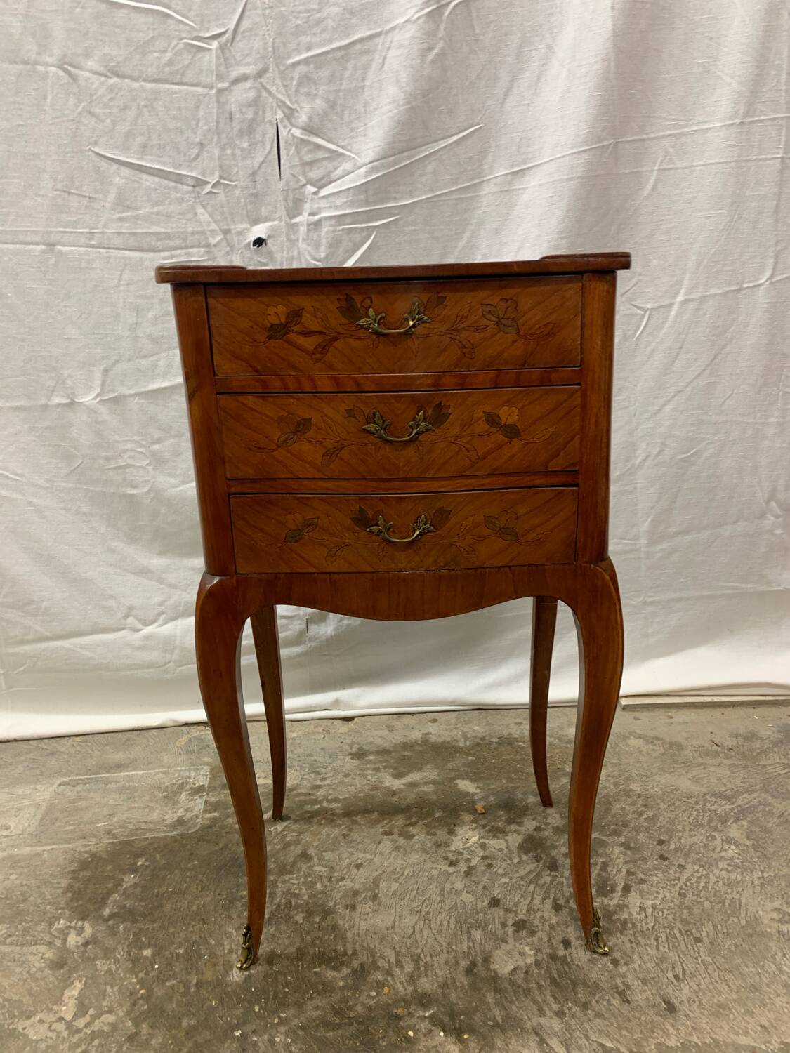 Louis XV style marquetry bedside table with floral flower