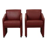 Vintage Couple Red Sofas Armchairs High Quality Faux Leather