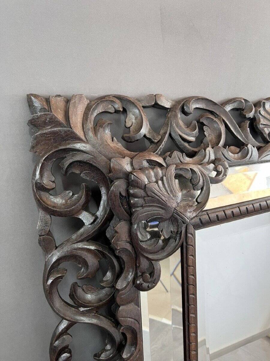 Large carved wooden mirror, baroque style, 19th century