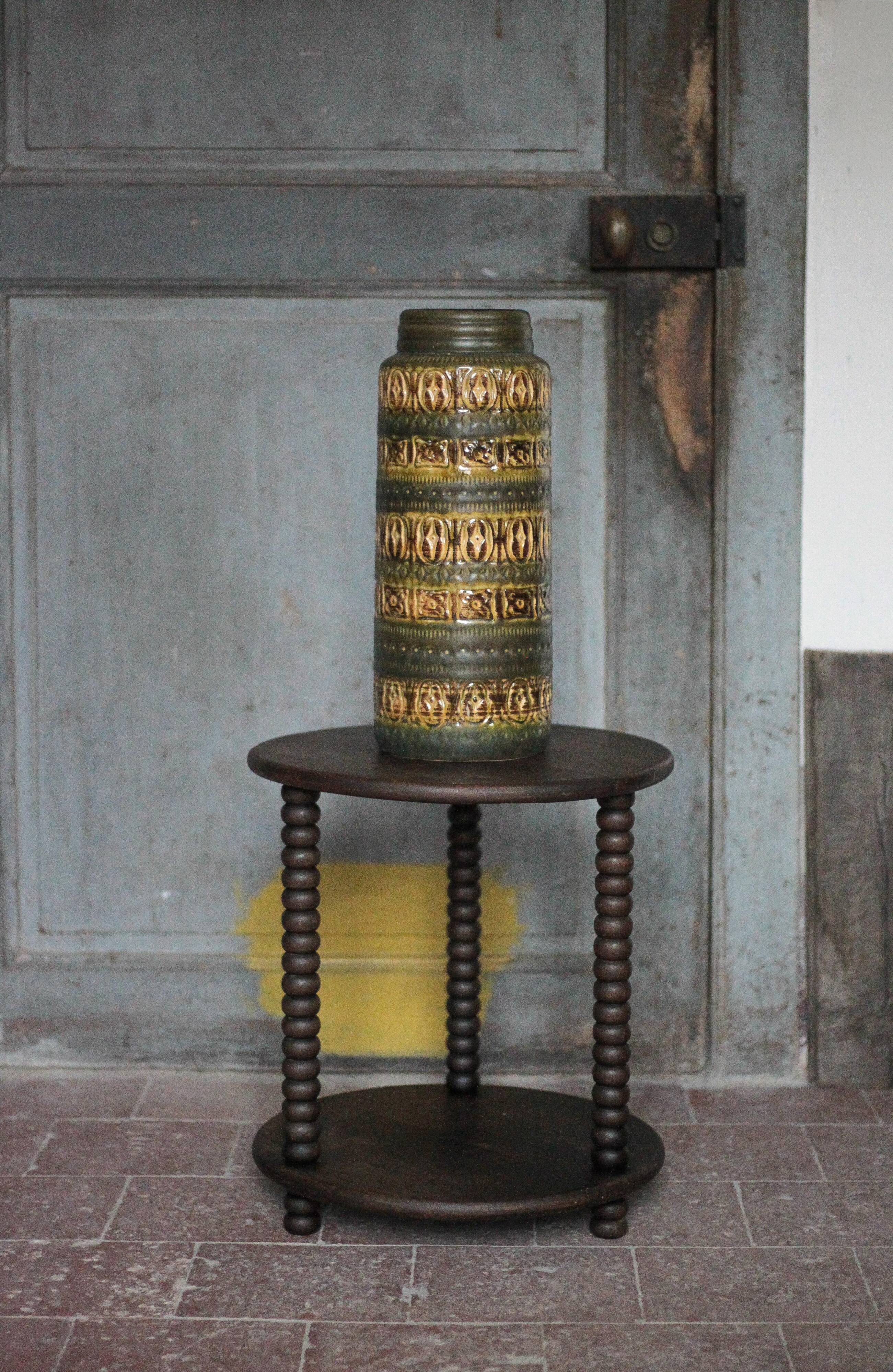 Turned wood coffee table, wooden side table, bedside table.