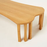 Coffee table signed by Vincent Poujardieu free form in oak 1992