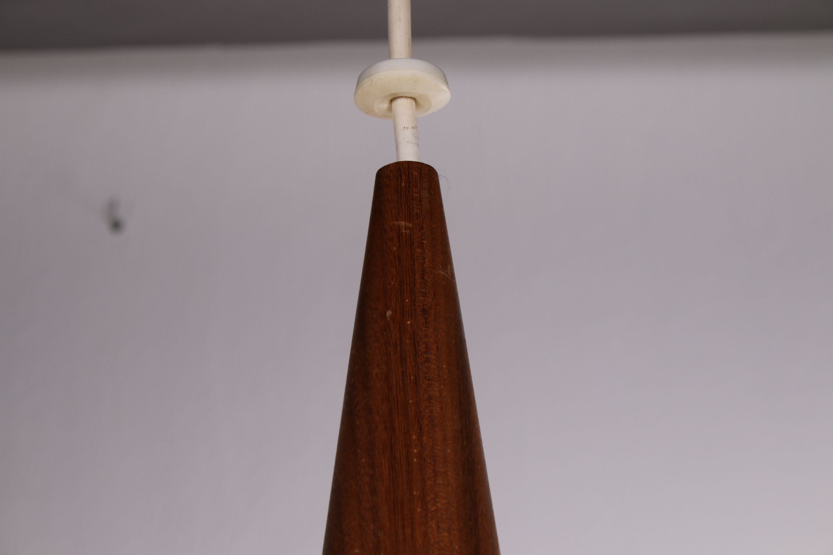 Opaline glass & teak pendant lamp by Louis Kalff for philips, 1960s