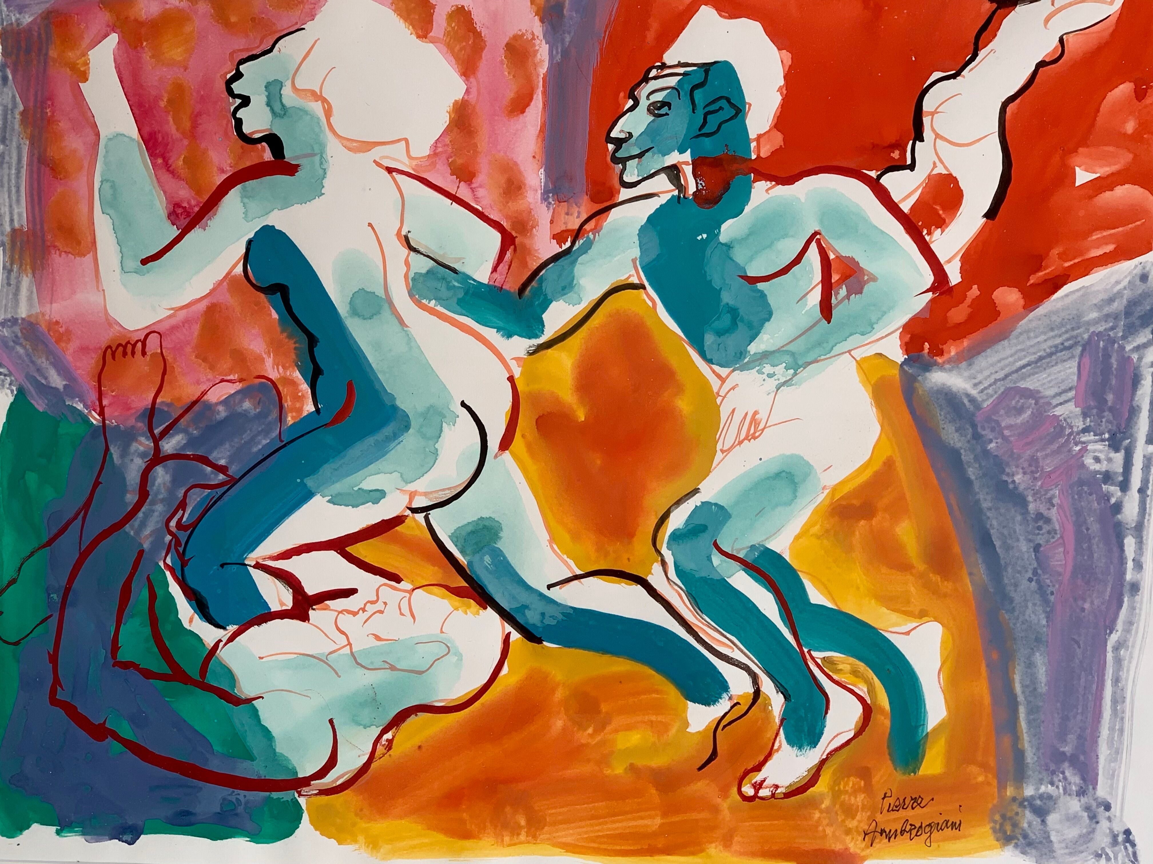 Painting "the Satyrs" by Pierre Ambrogiani, expressionist painter from Marseille