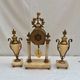 Clock fireplace trim and two vases in onyx and bronze style Louis XVI
