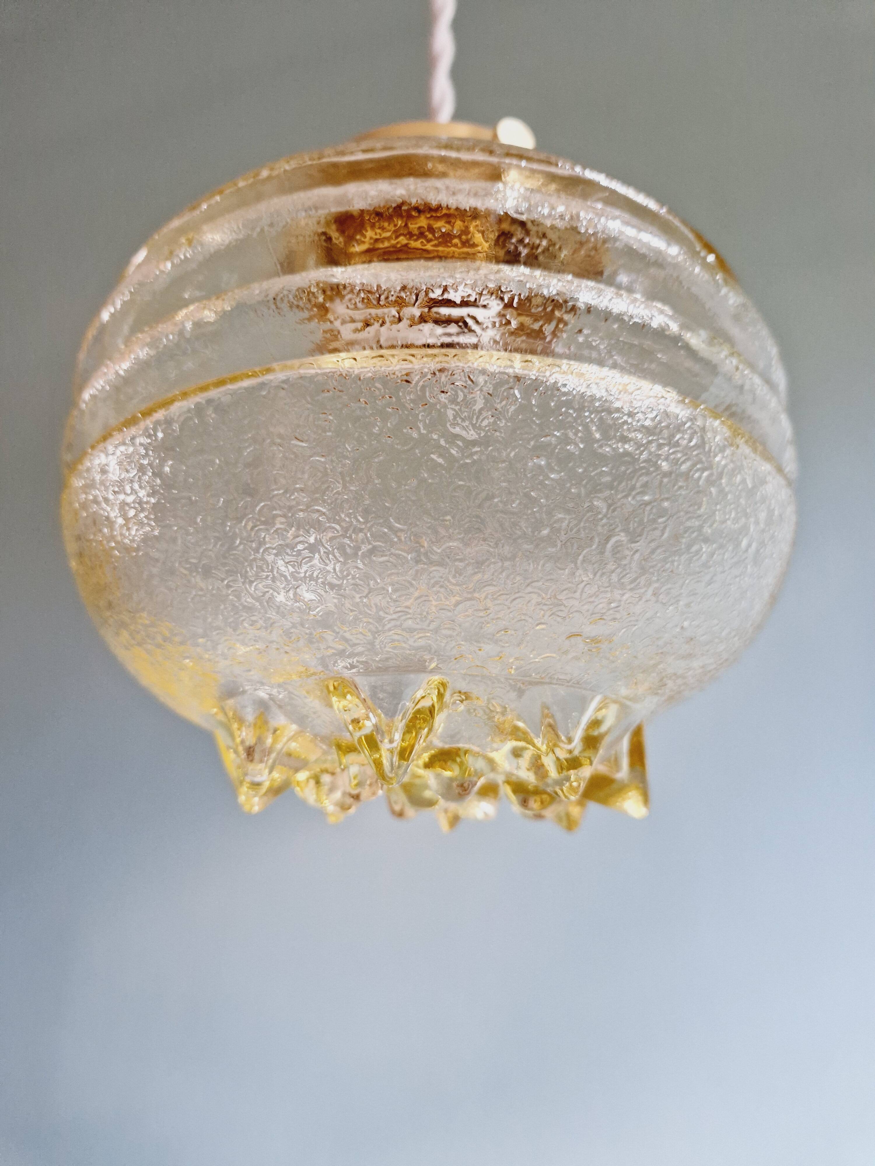 Pair of Space Age Pendant Lights in Yellow Clear Glass, 1960s-70s