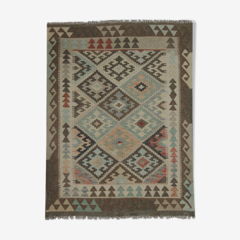 Traditional Afghan Kilim Rug Symmetrical Geometric Wool Area Rug- 104x141cm