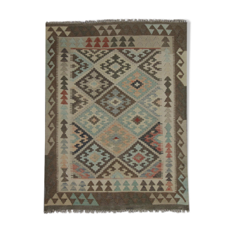 Traditional Afghan Kilim Rug Symmetrical Geometric Wool Area Rug- 104x141cm