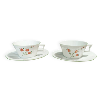 Pair of porcelain tea cups, mark to be identified, decorated by hand, 20th century