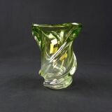 Val Saint Lambert crystal vase with a two-tone twisted shape, "Wave" model