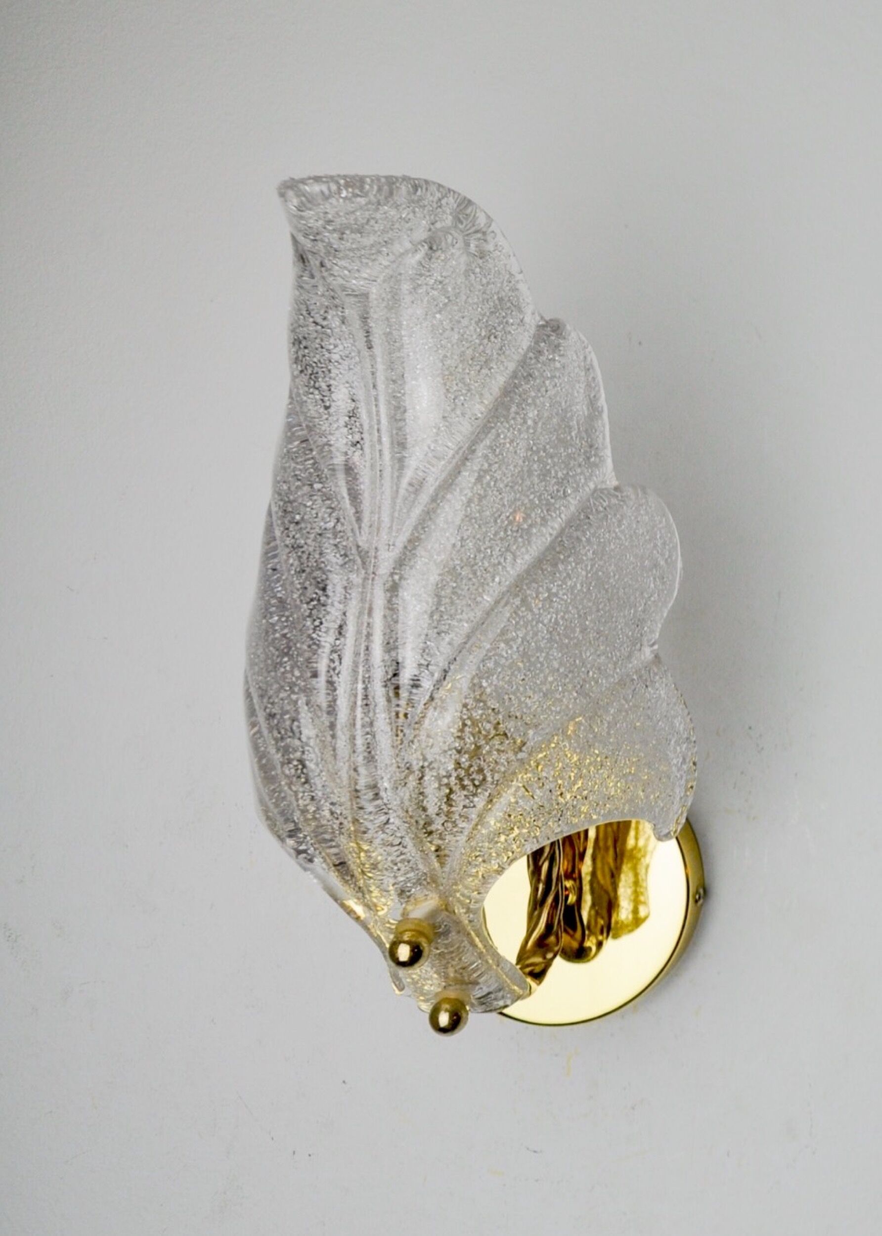 Frosted leaf wall lamp, murano glass, italy, 1970