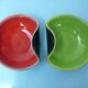 Set of two-colored red and green ceramic cuts on a black background