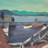 Oil painting on canvas in the style of Corto Maltes 20th century