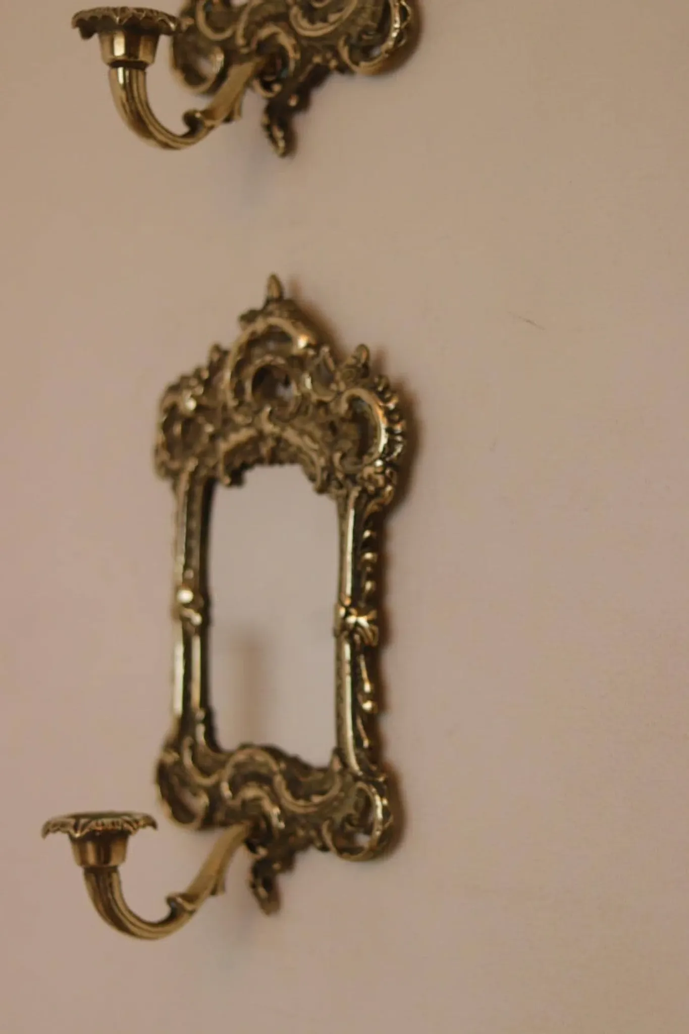 Pair of Mid-Century Swedish Brass Sconces with Mirror