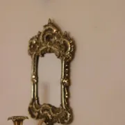 Pair of Mid-Century Swedish Brass Sconces with Mirror
