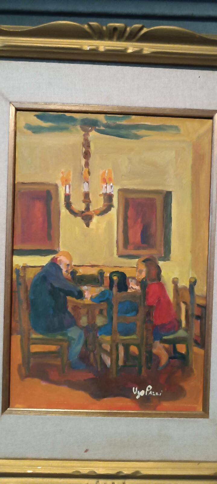 Painting figures oil on canvas board UGO PAZZI