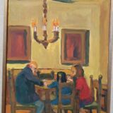 Painting figures oil on canvas board UGO PAZZI