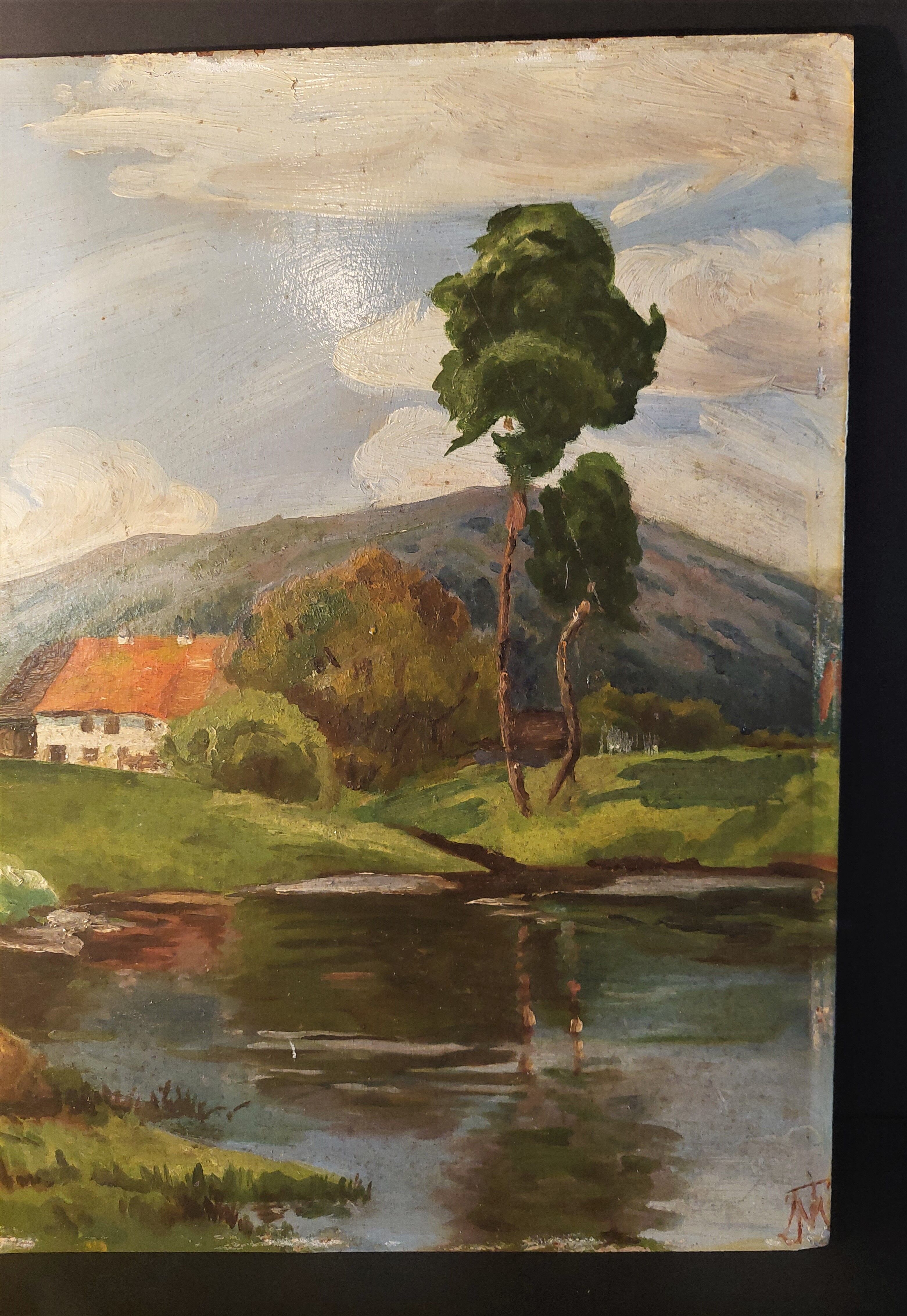 Painting oil on panel landscape Basque country