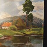 Painting oil on panel landscape Basque country