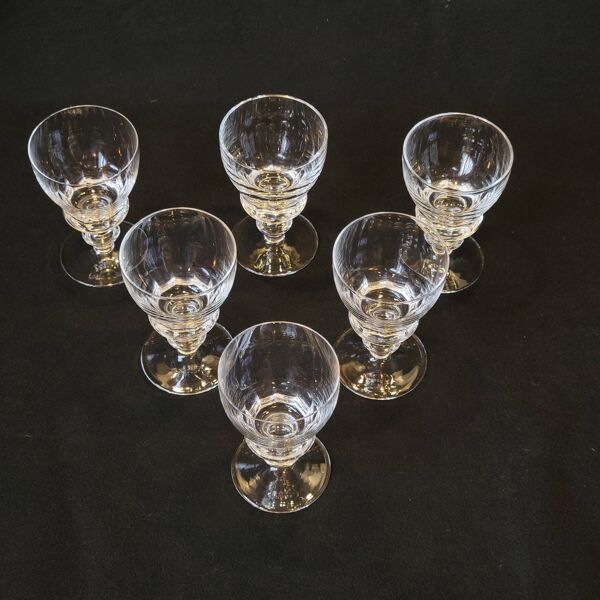 6 anciens verres à porto, vin blanc en cristal taillé