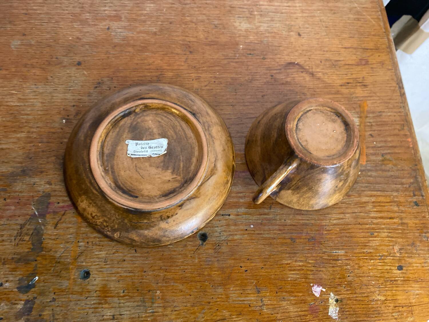 Série De 6 Anciennes Tasses Poterie Des Grottes Céramique Beige Vintag