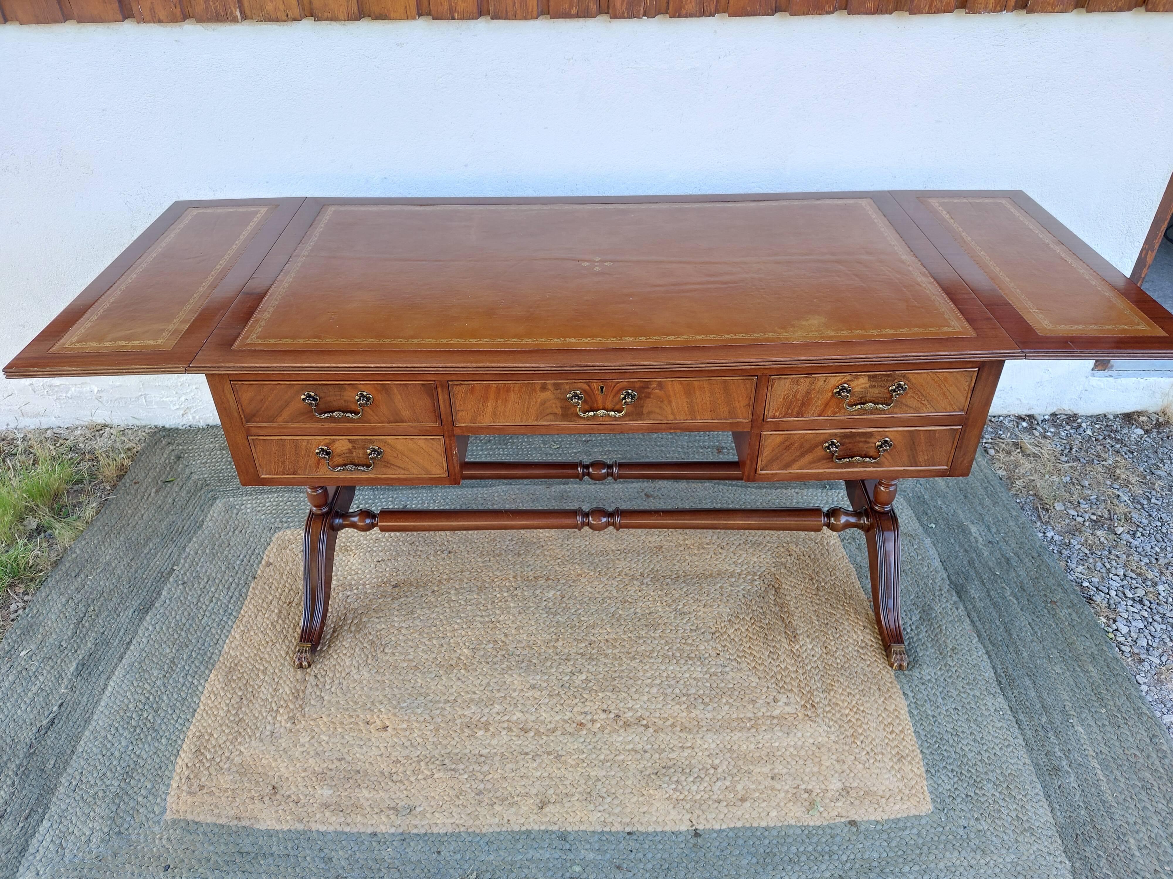 English desk and lyre chair, leather, extensions.