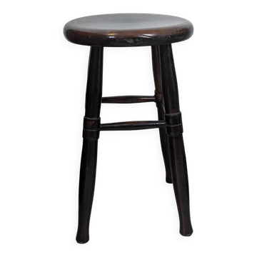 Old turned wooden bistro stool – dark brown patina