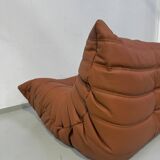 Canapé Togo français en cuir de vachette épais couleur cognac, signé Michel Ducaroy pour Ligne Roset