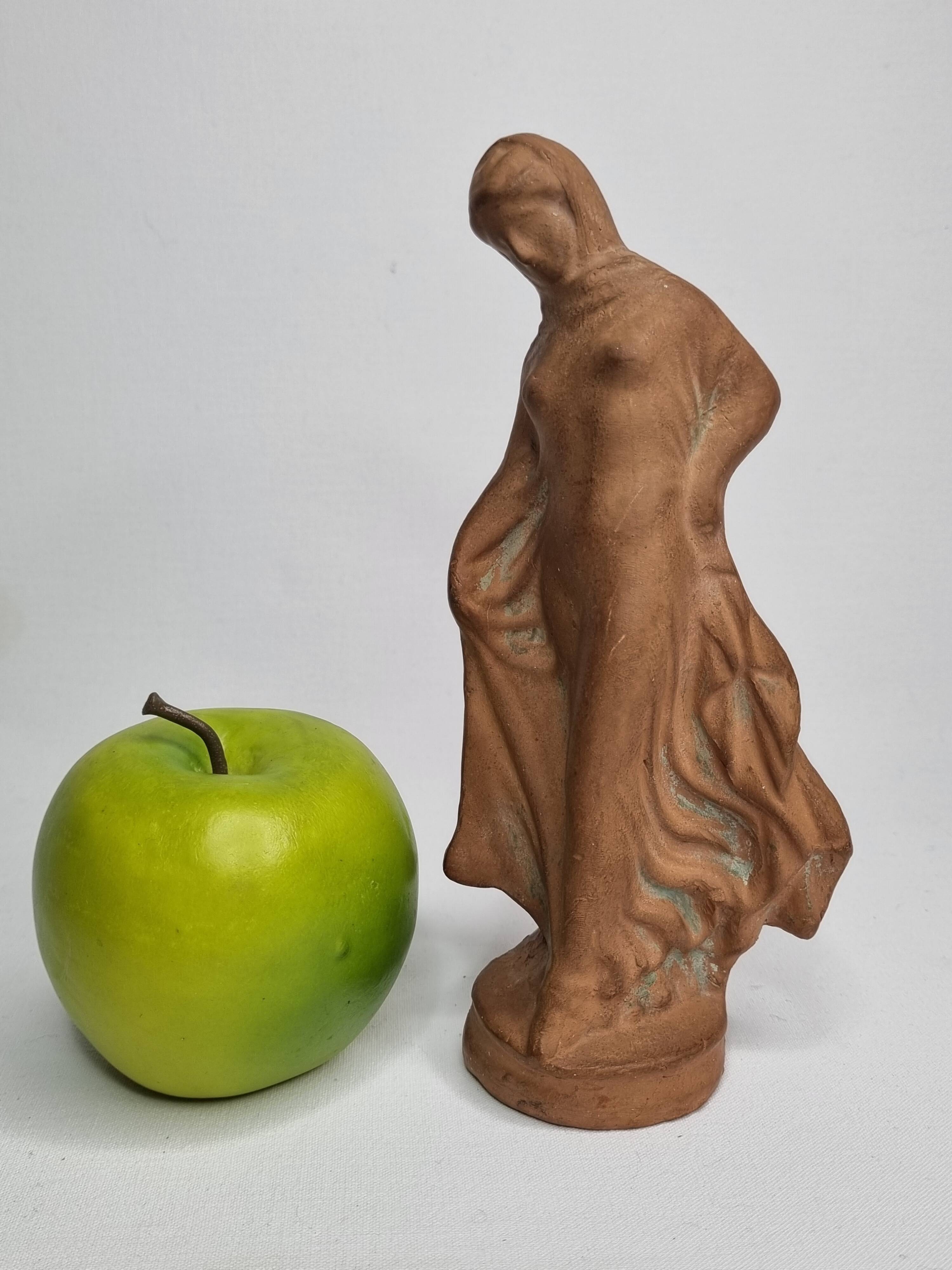 Draped Tanagra after Alexandre Bigot, Terracotta statuette, 20 cm
