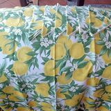 Nappe festonnée en coton vintage 6 serviettes Citrons Fleurs de citronnier