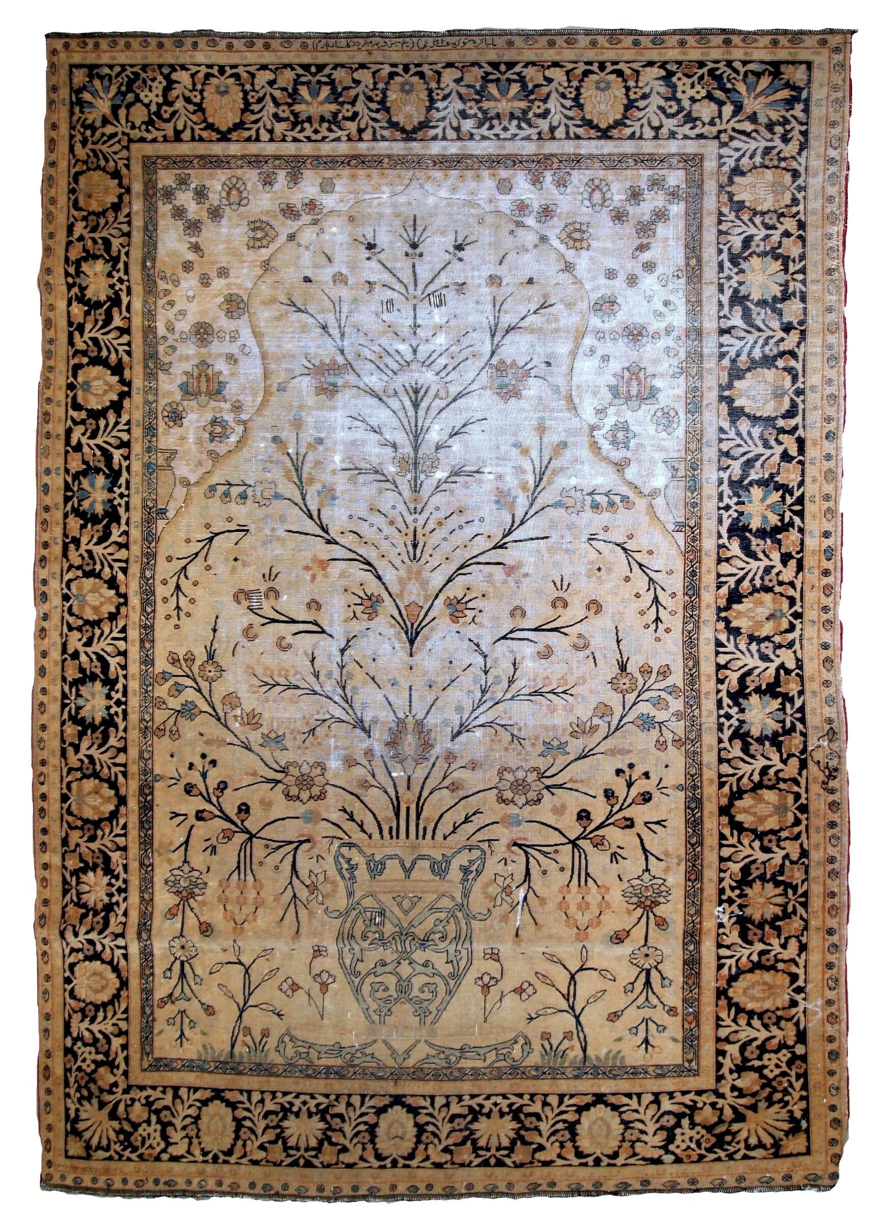 Handmade antique prayer Indo-Moktasham rug 4' x 6.2' (122cm x 189cm) 1880s