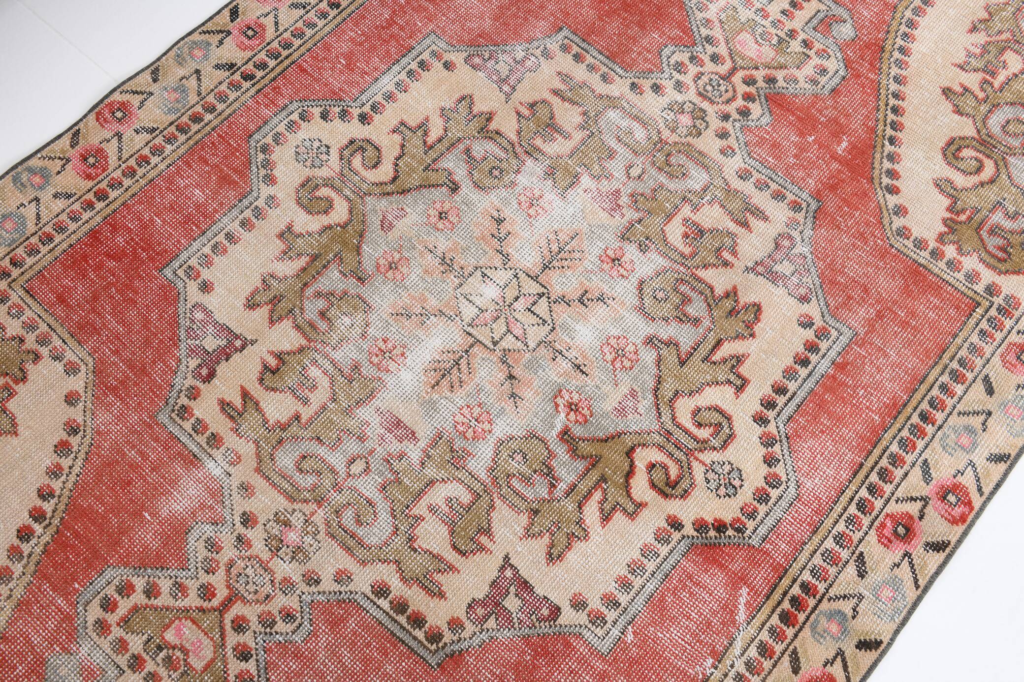 4x7 Red and Beige Turkish Vintage Rug