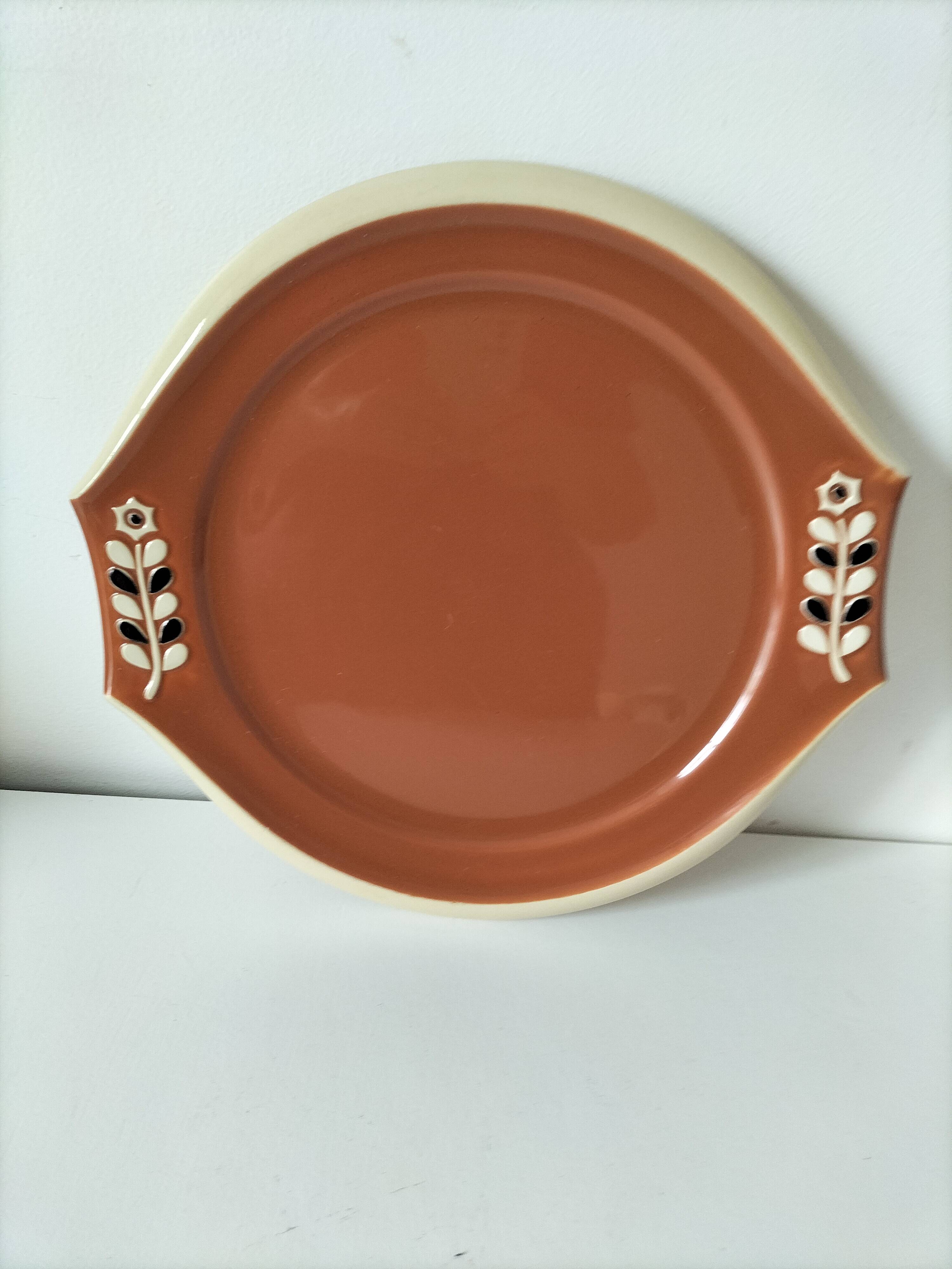 Large vintage two-tone brown and cream dish from the 50s and 60s