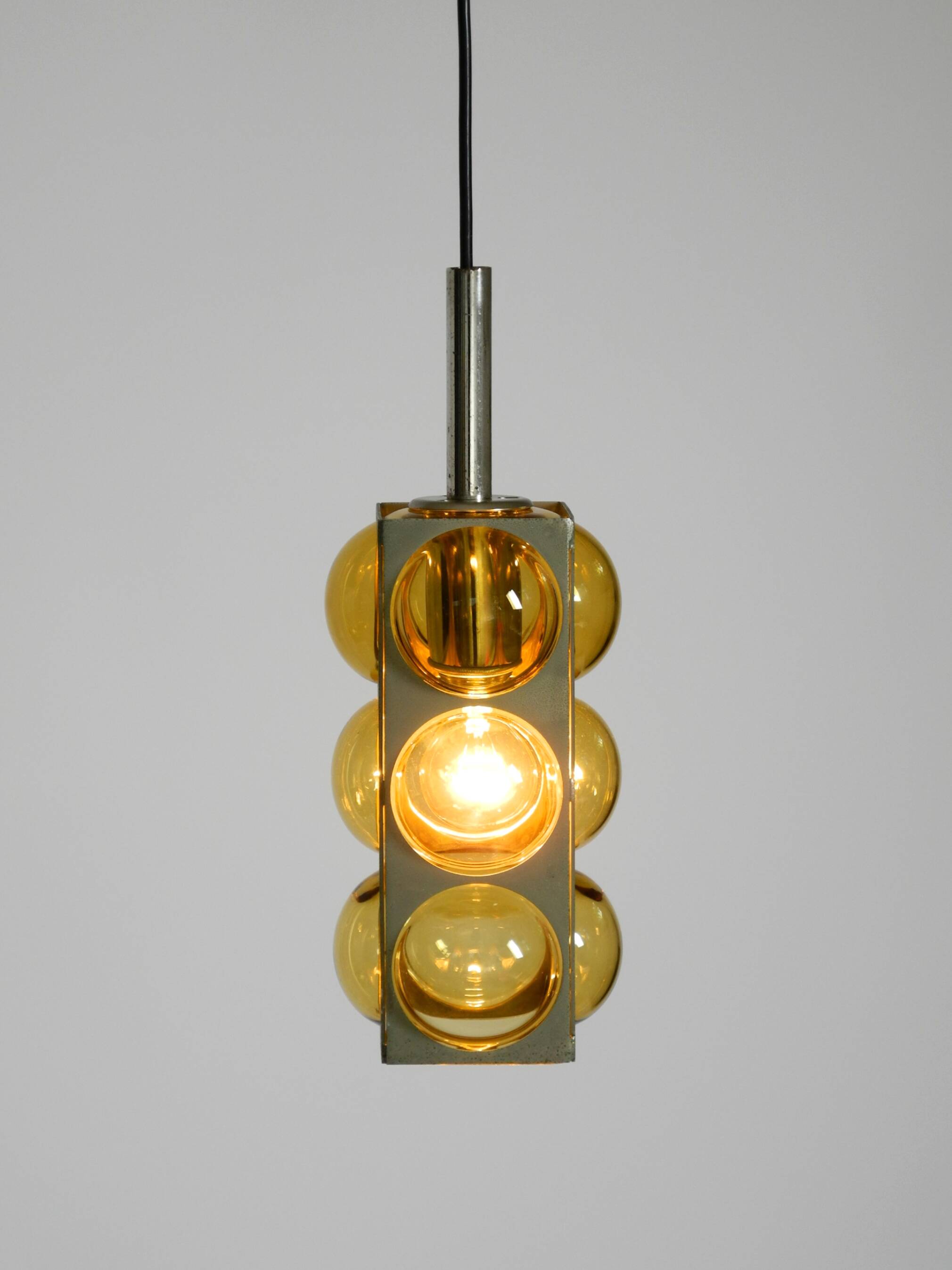 1960s Space Age pendant lamp by Temde made of glass and nickel-plated metal
