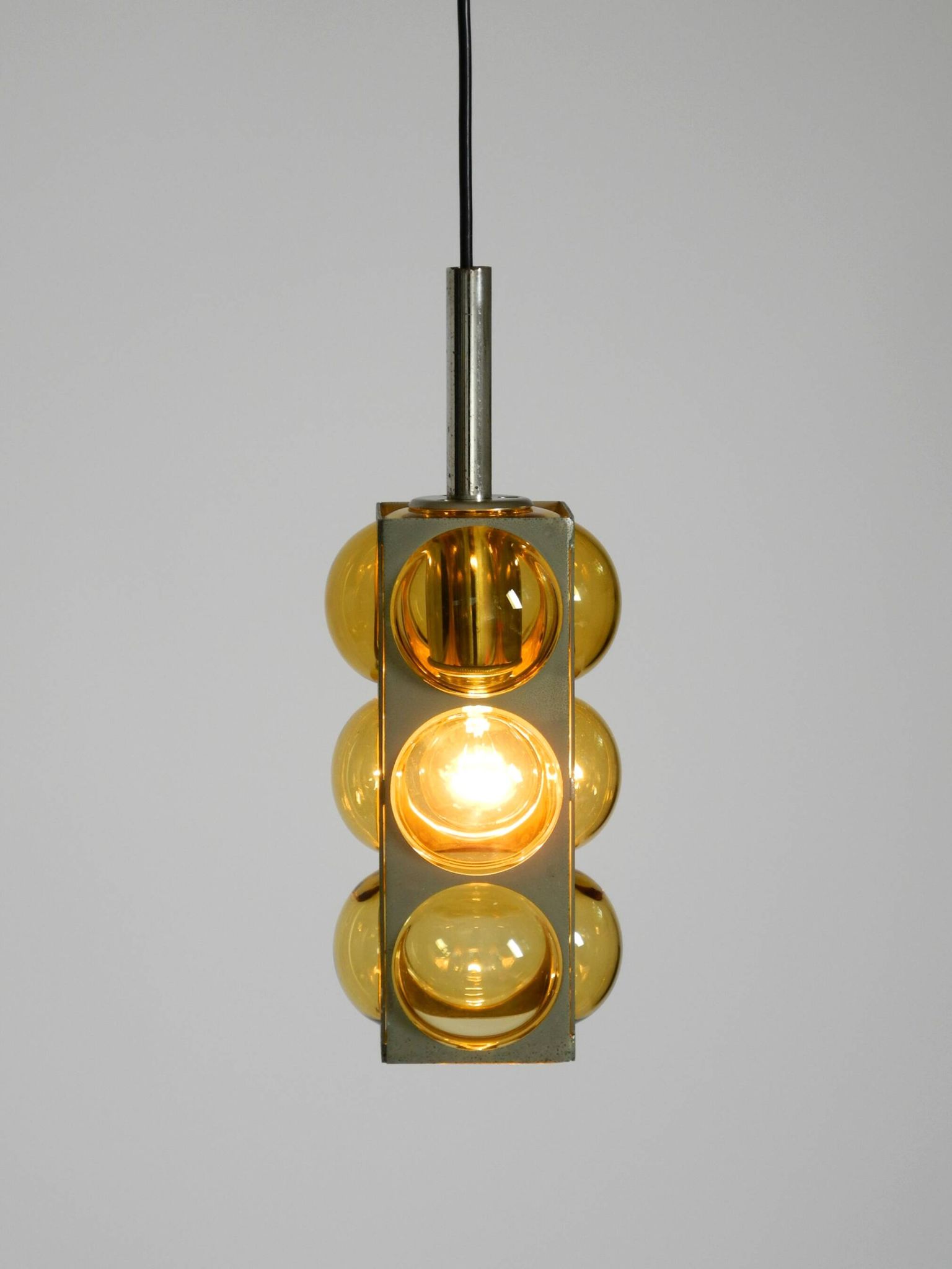 1960s Space Age pendant lamp by Temde made of glass and nickel-plated metal
