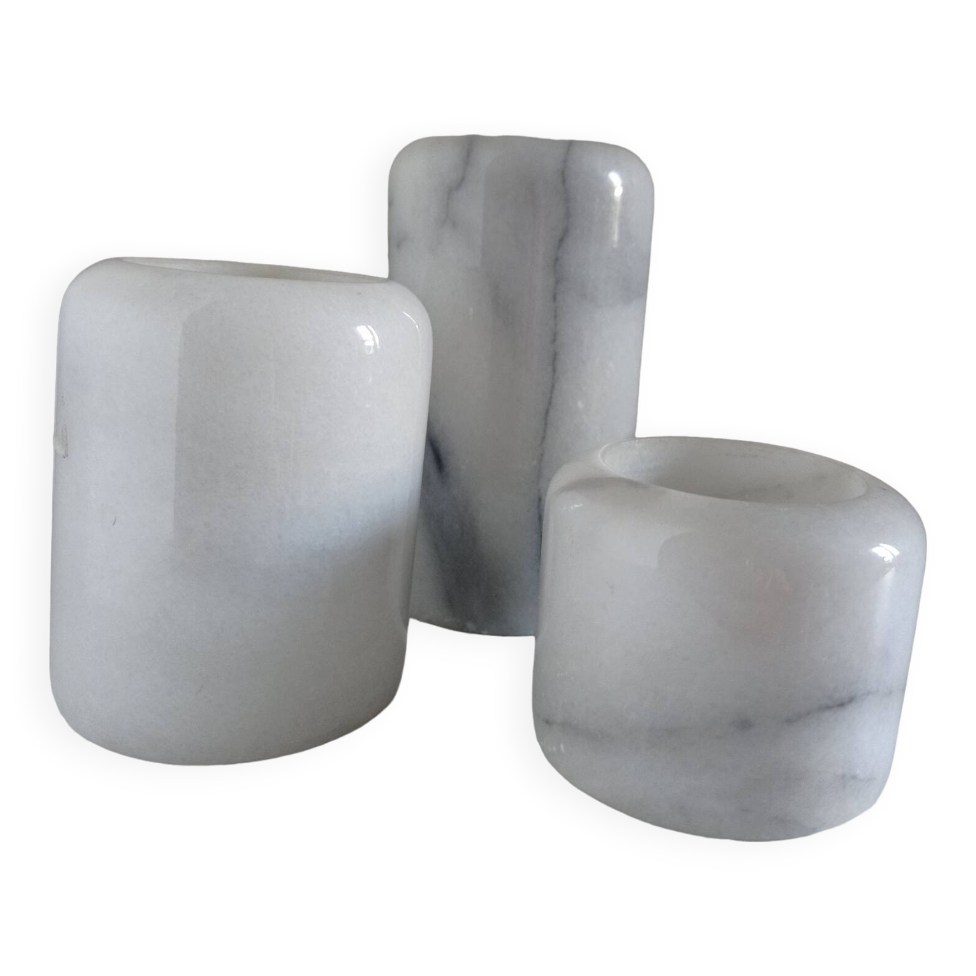 Trio of marble candlesticks