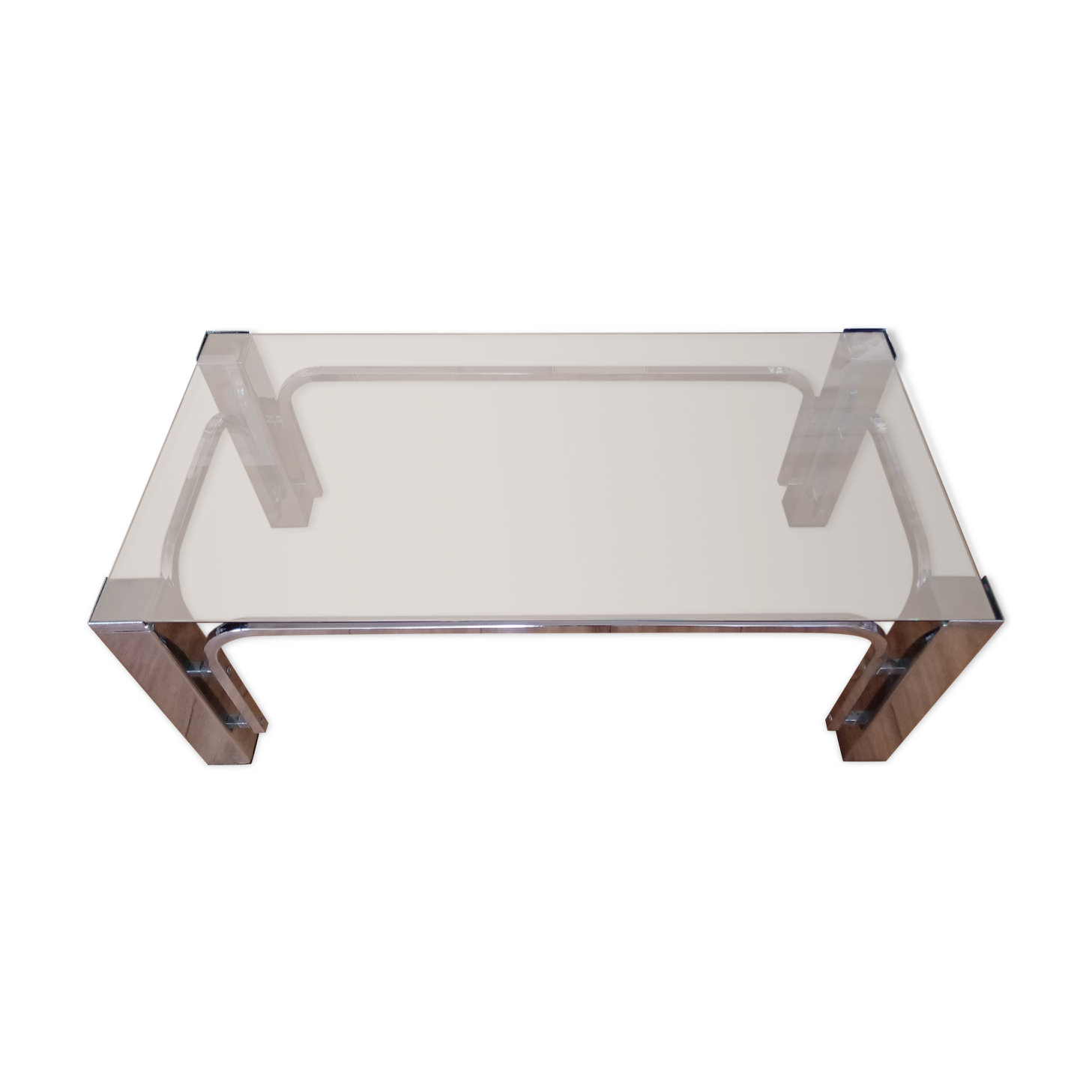 Vintage 70s lounge coffee table chrome-plated base and smoky glass tray