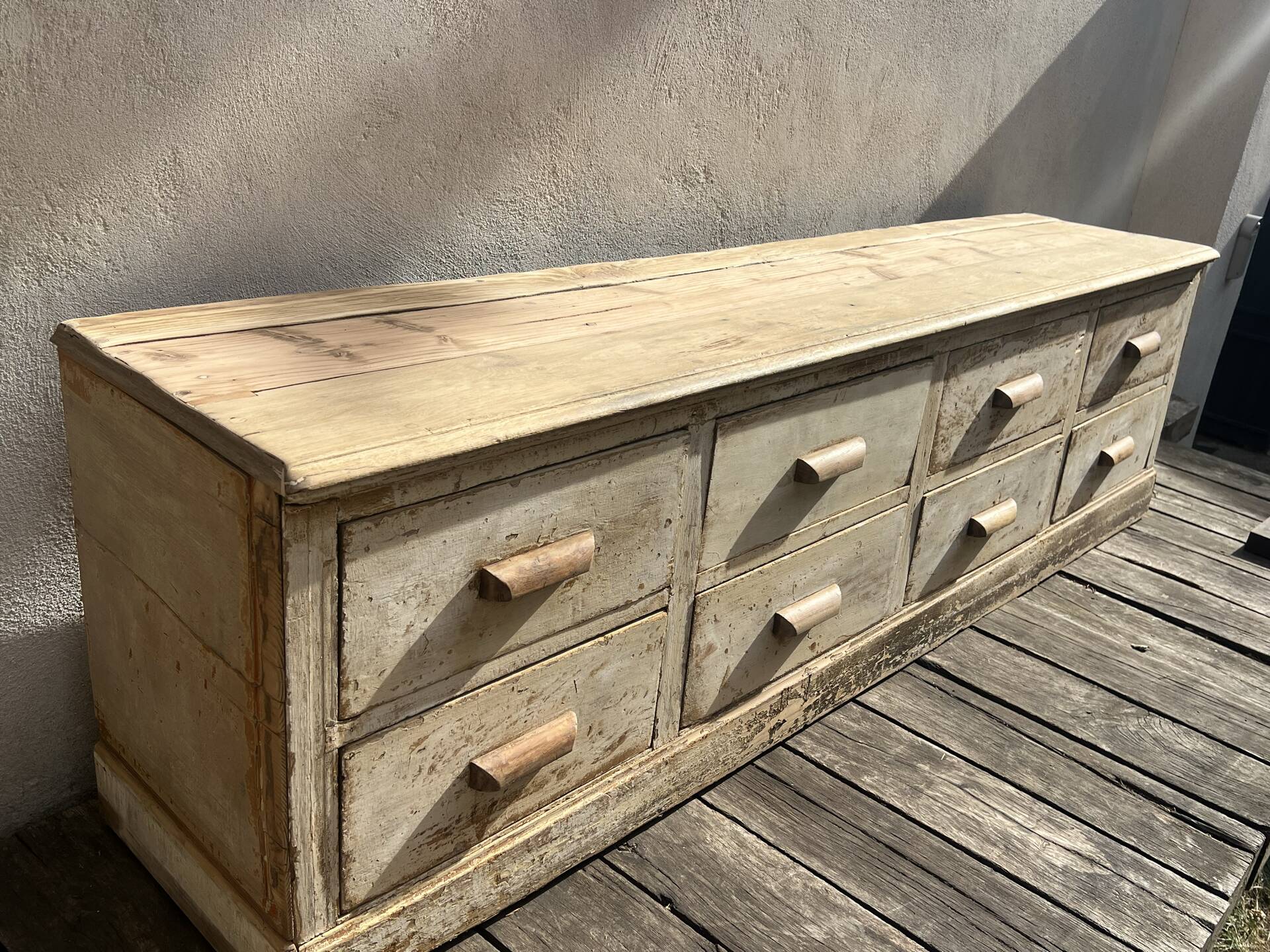 Very beautiful antique shop workbench with 8 drawers.