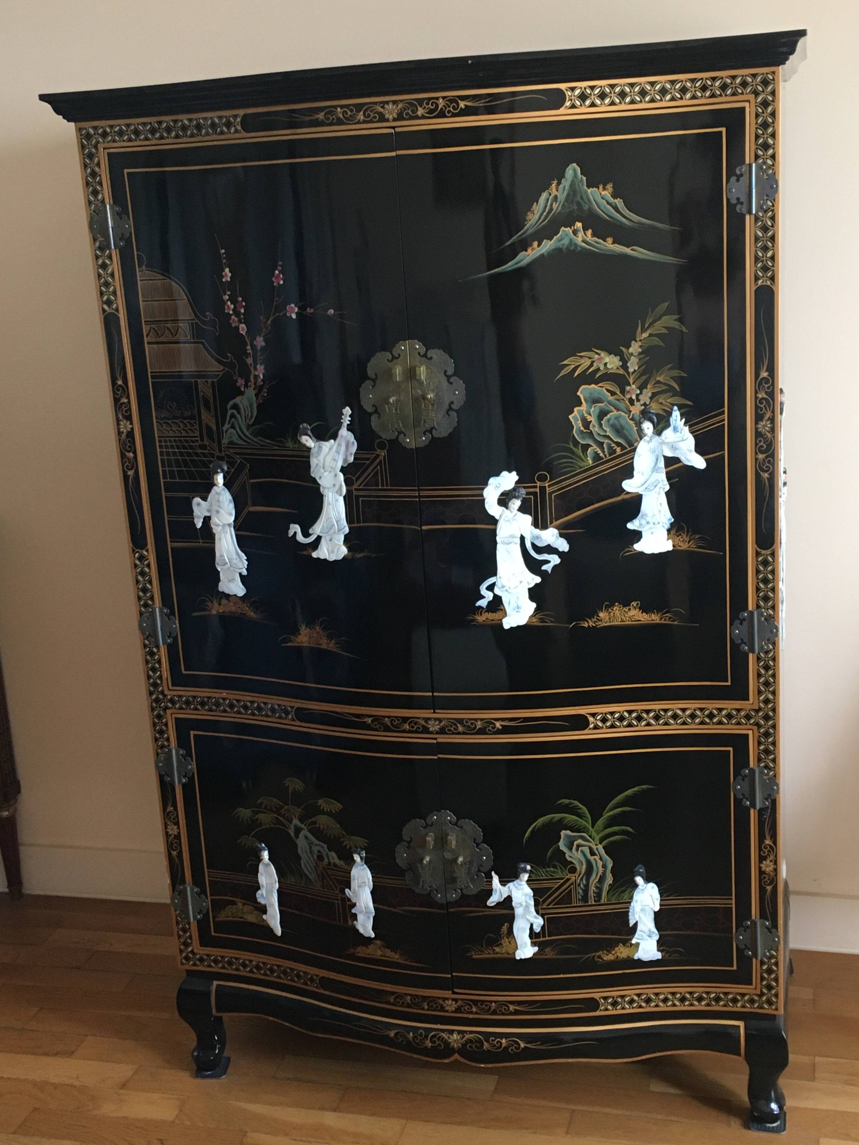 Black lacquered Chinese furniture with mother-of-pearl