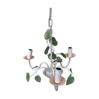 Small metal chandelier painted flowers 70s