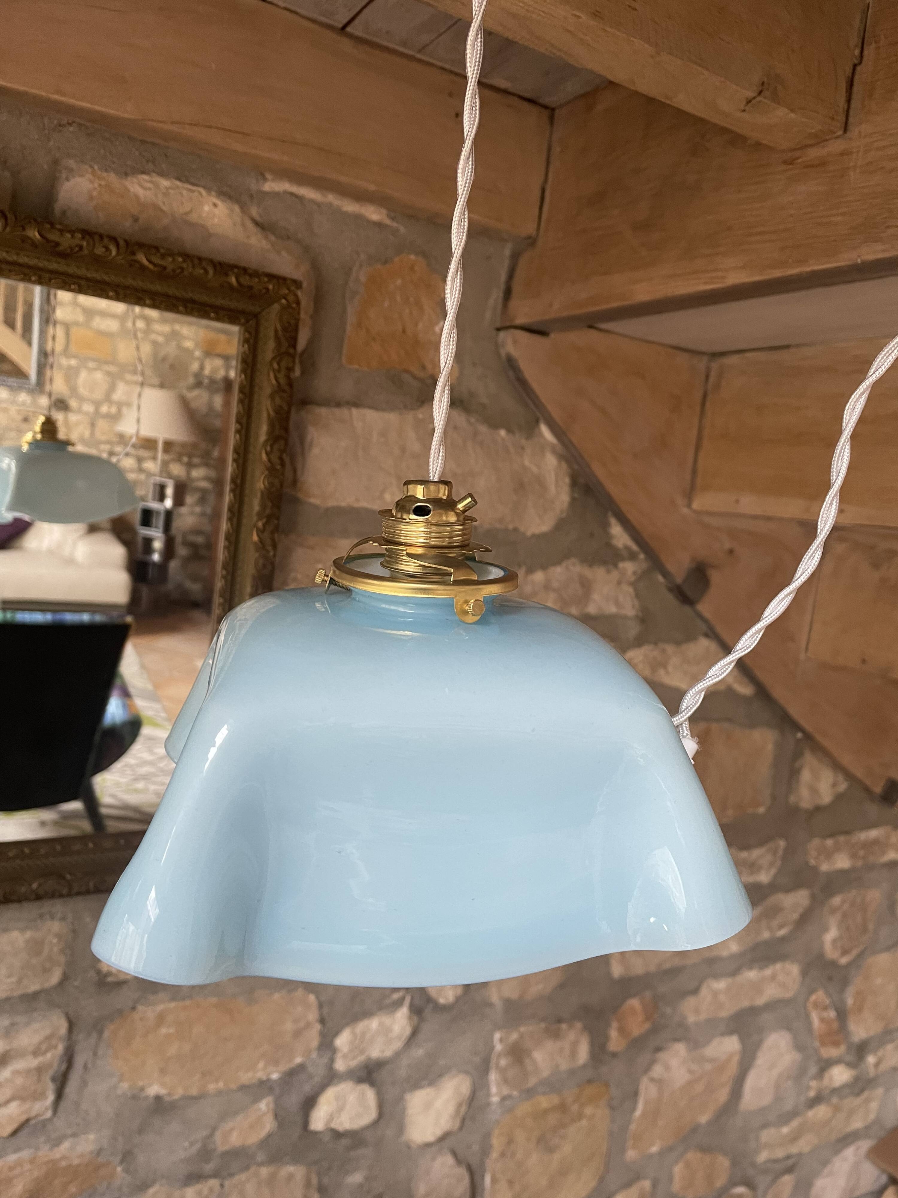 Vintage opaline blue pendant lamp