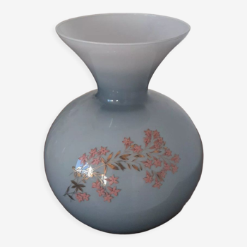 Round vase in blue gray opaline