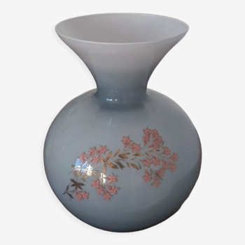 Vase rond en opaline bleu gris