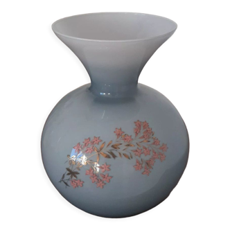 Round vase in blue gray opaline