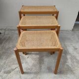 Set of 3 vintage cane nesting coffee tables