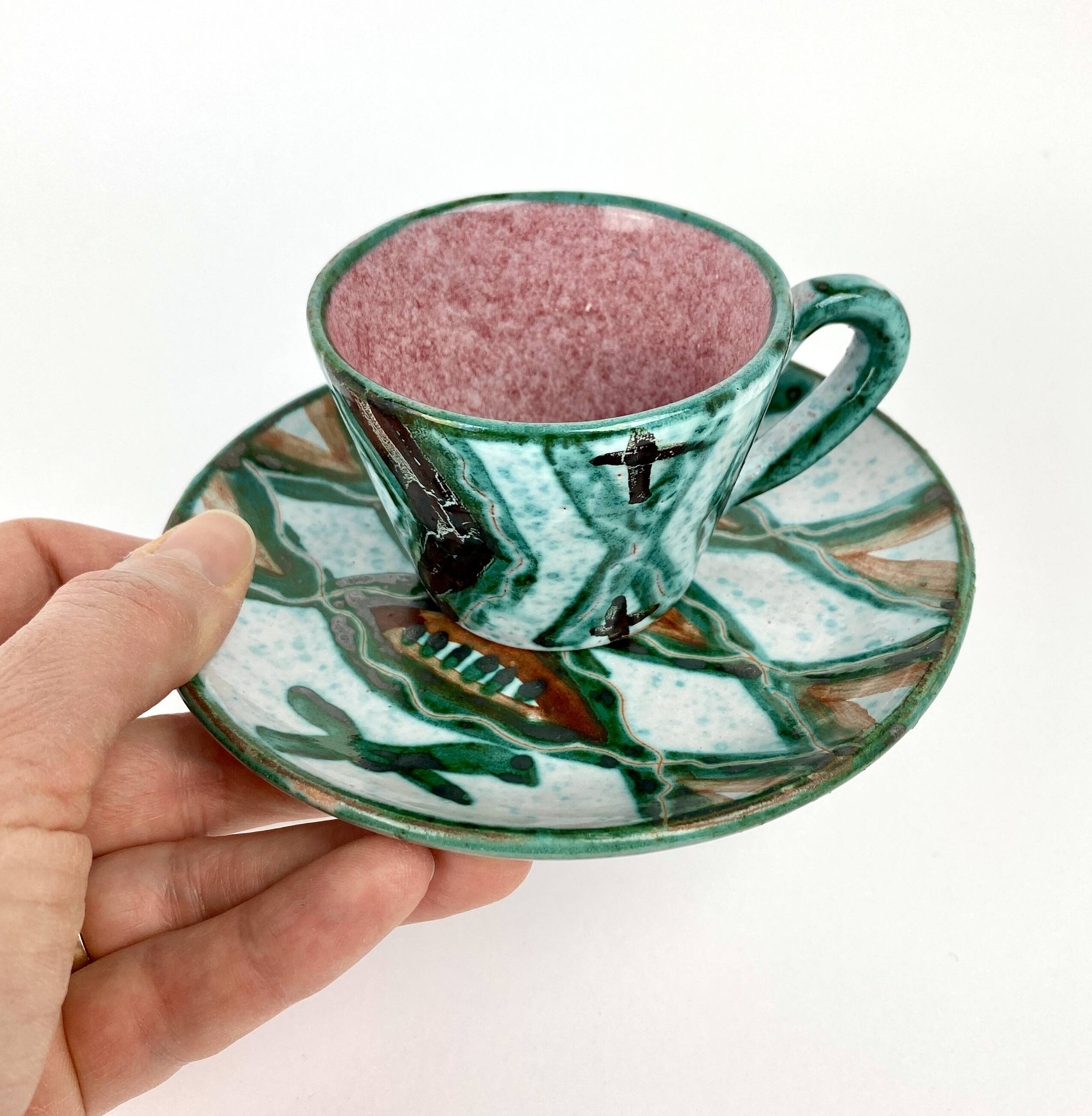 Rare Cup & Saucer Signed Humbert Pittari Vallauris Vintage