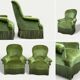 Pair of olive green velvet toad armchairs