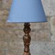 Vintage bedside lamp in gold metal – sculpted base and blue shade