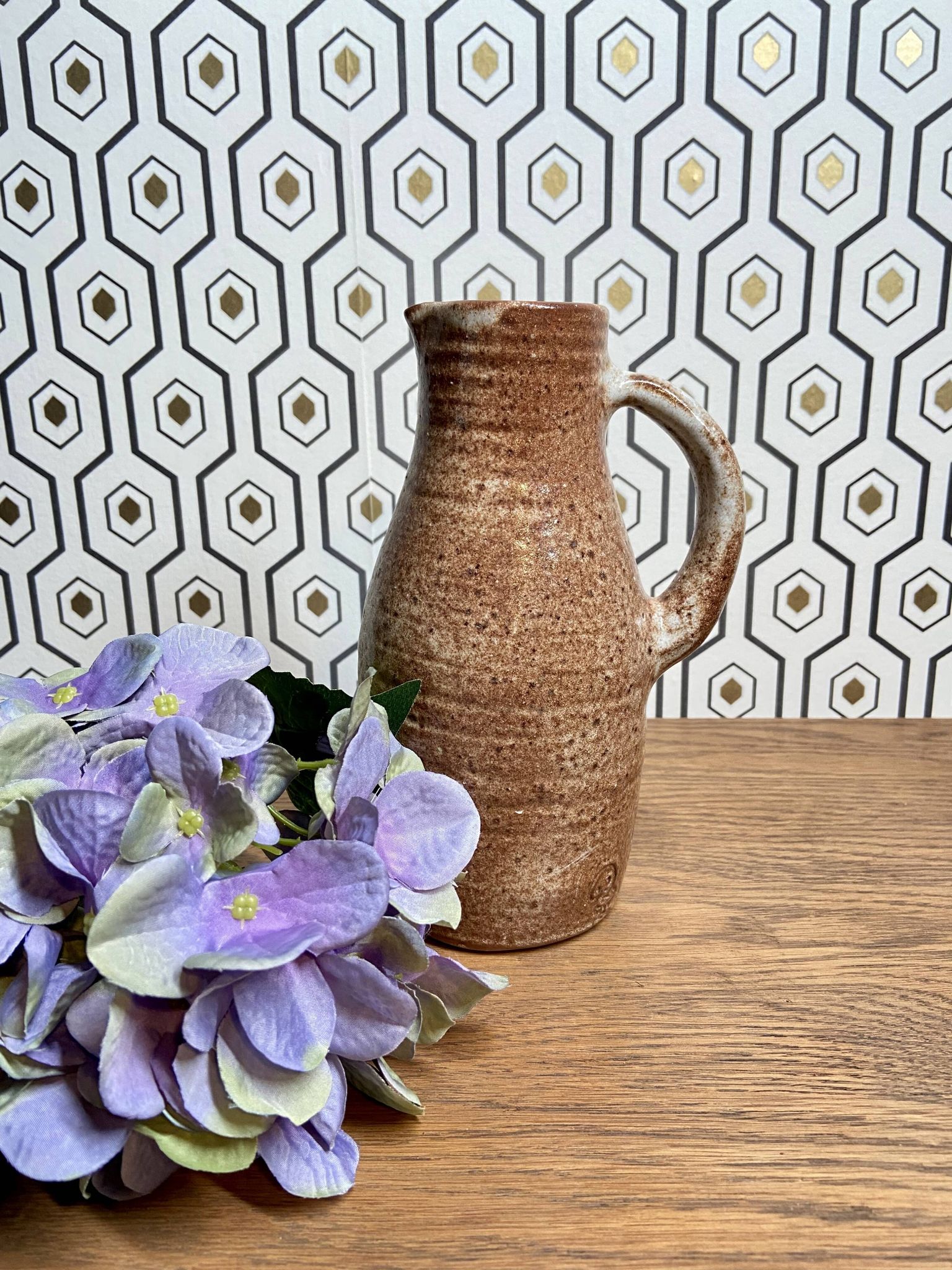 Sandstone pitcher signed Jeanne and Norbert Pierlot