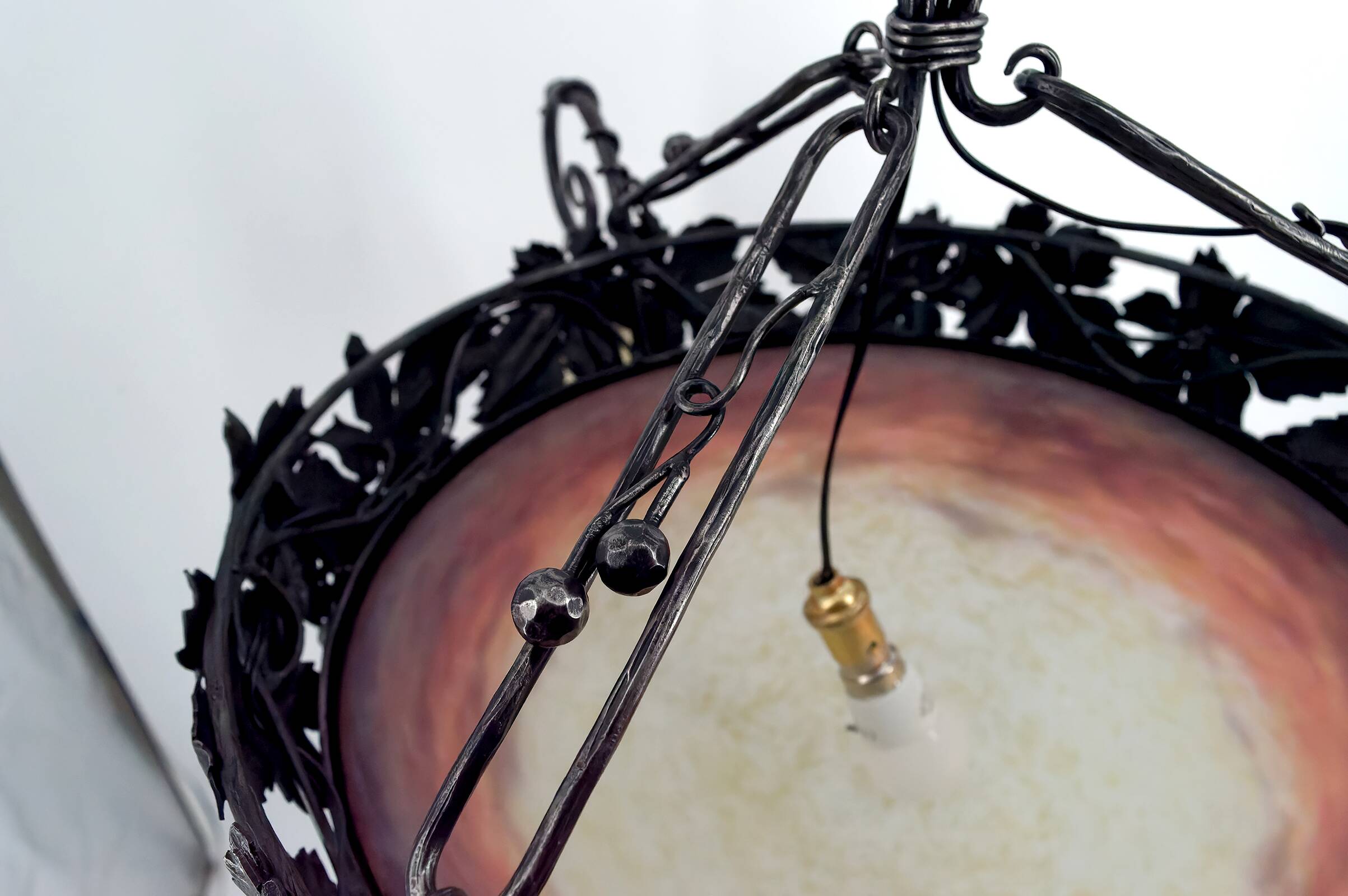 Wrought iron and glass paste chandelier, Art Deco, Muller Freres, Circa 1920